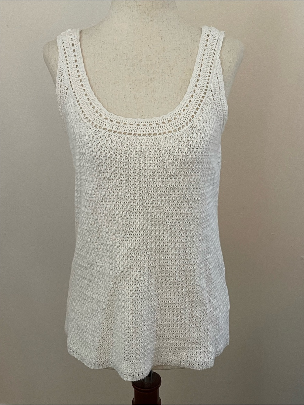 Lauren Ralph Lauren 100% Linen Crochet Knit Tank Top White Size S